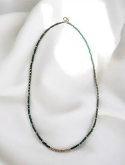 2mm Genuine Malachite Gemstone/ Gold Filled Necklace 16 Inch