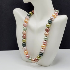 Lustrous Pastel Metallic Coated Glass Faux Pearls Earthy Jewel Tones 19 Inch