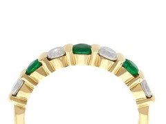 Vintage French 0.55 Ct Emerald and 0.80 Ct Diamond 18k Yellow Gold Ring 1980s