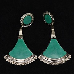 EDGAR BEREBI Original Vintage Signed Emerald Malachite Silver Designer Earrings