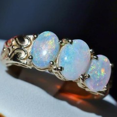 14k yellow gold ring 1.25ct Australian fiery opal size 5.75 antique 3.8gr N3005D