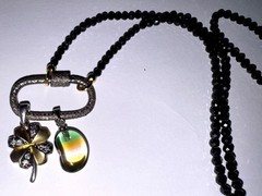 OOAK Diamond Watermelon Tourmaline Crystal Clover Vintage Pendant Charm Necklace