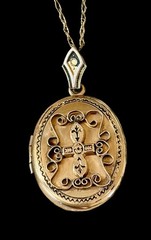 Antique GF Victorian Memorial Photo Locket Cross “With All Our Love” c. 1880s.
