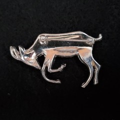Vintage Pot Metal Rhinestone Brooch Silver Tone Ram Goat Figural 2″ READ