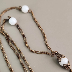 Vintage Cross Necklace Carole Opalite Antiqued Gold Tone 28″