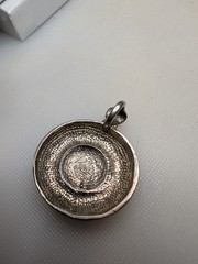 Vintage Brutalist Silver Tone Medallion Pendant – Textured Nugget Design -…