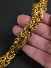 Heavy Gold Tone Byzantine Chain 30 In Textured Metal Necklace Clasp Link Round