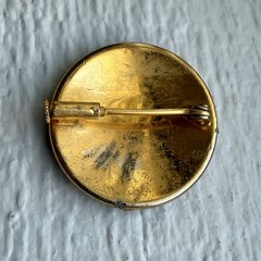 Vintage Metallic Enamel Trombone Clasp Geometric Pattern Gold Tone Brooch Pin