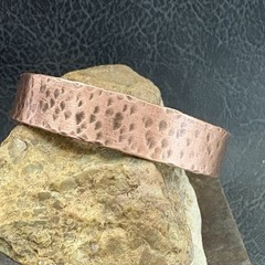 Brutalist Modernist Men’s Dimple Hammered Thick Pure Copper Cuff Bracelet Viking