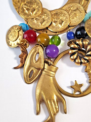 Vintage Katrina Signed Large Gold Tone Dangle Brooch Retro Shabby Chic Boho