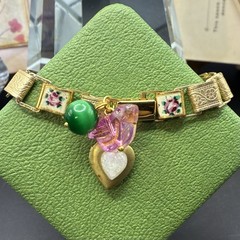 Czech Glass & Faux Opal Heart Locket, Vintage Mix Victorian Book Chain Bracelet