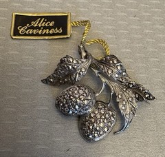 Signed ALICE CAVINESS Fruit Cherry Berry Sterling Silver Marcasite Brooch w/tag
