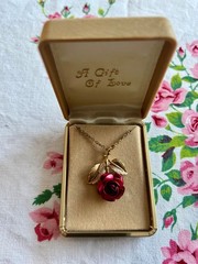 Vintage Gold-Tone Red Rose Pendant Necklace 1970’s, “A Gift Of Love”