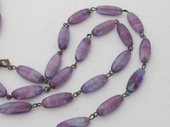 Vintage Antique Czech Agate Glass Bead LONG 54″ Necklace Flapper Purple Swirl C7