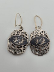 Rare Antique 1940s Siam Sterling Silver Niello Jewelry His And Hers Complete Set