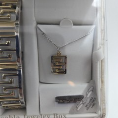 NOS Vtg Waltham Ladies Gift Set Gold & Silver Tone Watch, Bracelet, 18″ Necklace