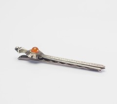 Latvia vintage 875 silver and amber ethnic sword shape tie clasp pin