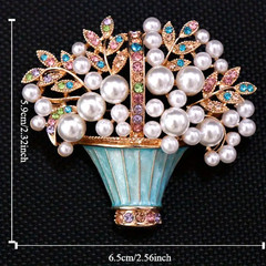 BROOCH-Glazed Pearl Flower Brooch, Fashion Flower Basket Potted Plant