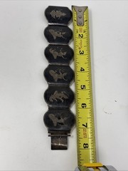 Vtg Thai Nakon 939 Sterling Silver Niello Siam Goddess Panel Bracelet 79.9Grams