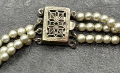 VTG Chinese Export Faux Pearl Peking Glass Donut Necklace Gold Fill Clasp READ