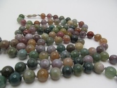 Vintage Opera Length Indian Agate 8.5mm Green Knotted Stone Necklace 48 In
