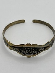Vintage Sterling Silver 925 Niello Cuff Bracelet Signed Tarnished Gold Tone