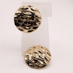 Vintage Large Textured Gold Tone Metal Pierced Earrings