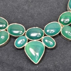 80.5g Sterling Silver 925 Green Chalcedony Statement Necklace Pear Oval Cobochon