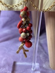 Vintage Boho Red Pink Cluster Tassel Pendant Necklace Matching Drop Earrings Set