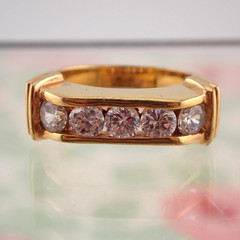 Vintage Channel Set Clear Crystal Gold Tone Band Size 7 Ring