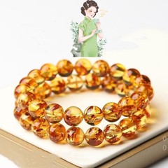 Women’s 12mm Yellow Amber Gemstone Beads Healing Bracelet Jewelry Gift