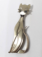 Beau Sterling Silver Vintage Modernist Cat Kitty Pin Brooch signed B