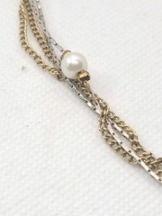 Vintage Long Multi-row Gold And Silver Pearl Imitation Chain Necklace 30in.