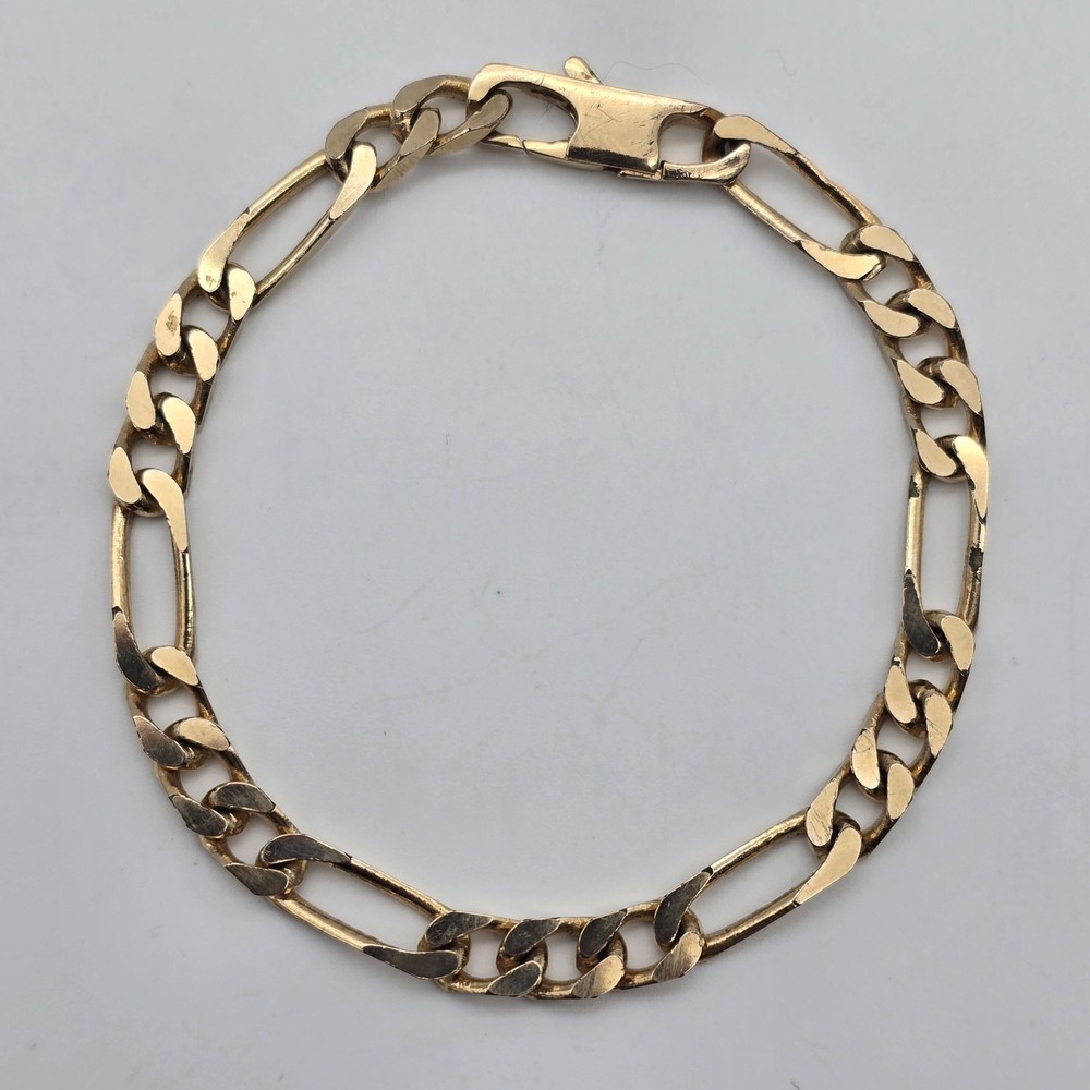 Vintage Gold Filled / Rolled Gold – 6 mm Blocky Flat Figaro Chain Bracelet 8.25″