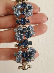 Vtg Juliana 5 Link Bracelet D&E Royal & Baby Blue Rhinestone Silver Tone Safety
