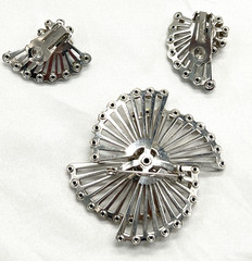 Vintage Coro Brooch/Pin Clip Earring SET AB Rhinestone Starburst Art Deco Atomic