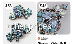 Signed Kirks Folly Blue Rhinestone Floral Chandelier Clip On Earrings Vintage