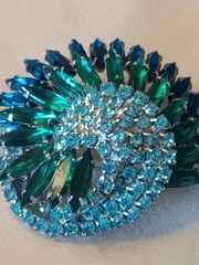 Gorgeous VINTAGE JULIANA DELIZZA & ELSTER GLASS PEACOCK RHINESTONE PIN BROOCH