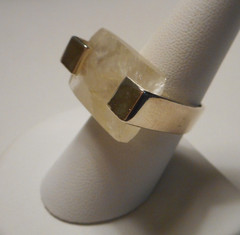 Vintage Modernist Sterling 925 & Faceted Rutilated Quartz Ring 15.1g Size 8