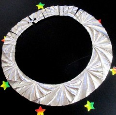 VTG RUNWAY UNSGND LES BERNARD EGYPTIAN SILVER TEXTURED COLLAR NECKLACE EXC