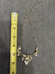 Coro Gold-Tone Floral Leaves Choker Necklace w/ Clear Rhinestones Vintage MCM