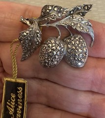 Signed ALICE CAVINESS Fruit Cherry Berry Sterling Silver Marcasite Brooch w/tag