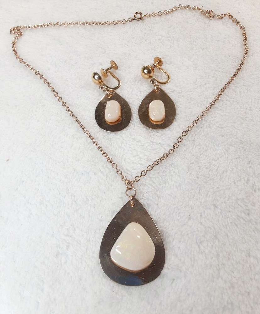 ** RARE Vintage M.KLOSE 1/20 12kt. G.F. Australian Opal Pendant & ER Set **