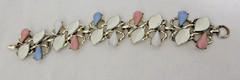 Vintage Gold Tone Pastel Faux Glass Stone and White Enamel Link Bracelet 7 1/2″