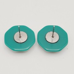 Green w White Stripe Octagon Shape Vintage Pierced Earrings Bangle Bracelet Set
