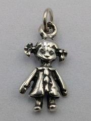 Vintage 925 Sterling Silver Little Girl Child Rag Doll Pigtails Dress Charm 1.1g
