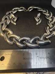 VTG Set Necklace/ earrings 1980s neck flush Large chain metal silver Tone