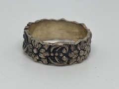 Vintage 60s Boho Flower Floral Mexico 925 Sterling Silver Wedding Band Ring 6.75
