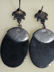 Large Solid Sterling Silver 925 Marcasite Black Onyx Pendant & Earrings