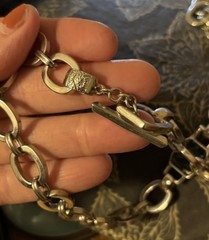 Vintage Anne Klein Silver Tone Chain Link Long Necklace With Green Blue Glass